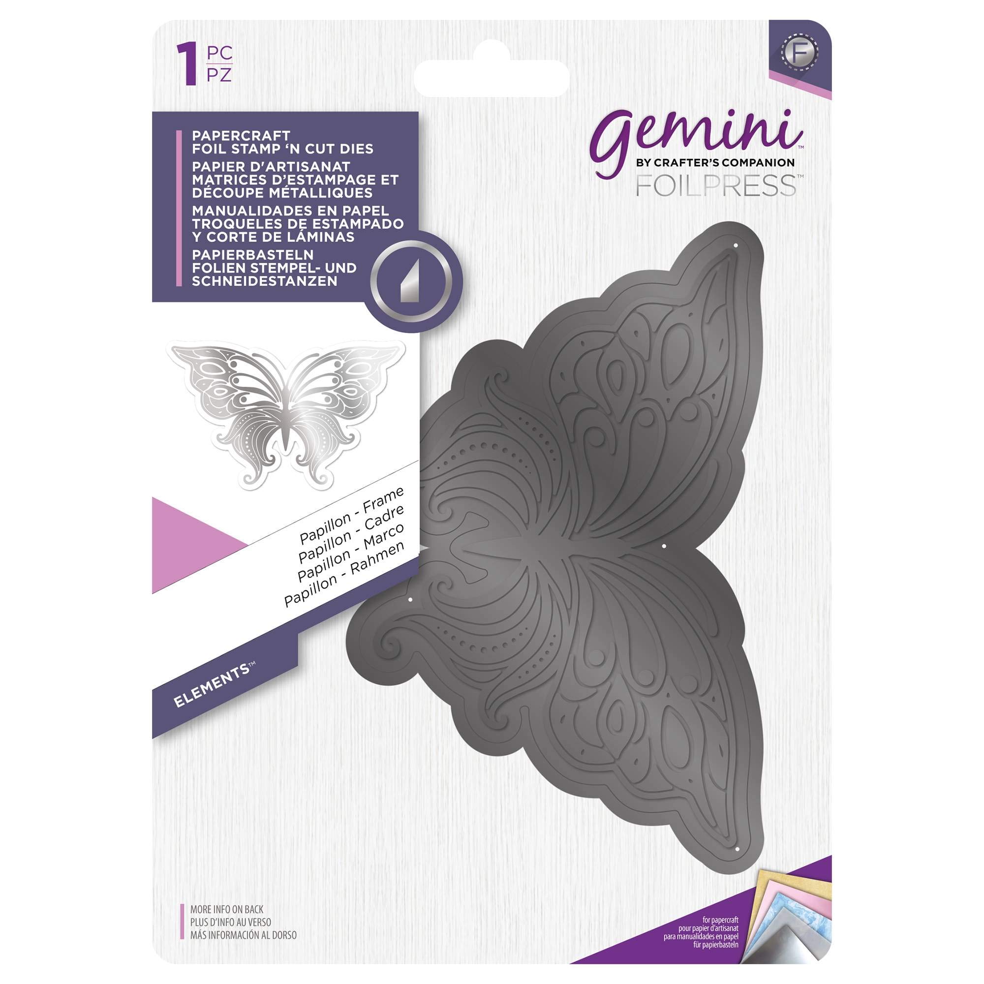 Gemini Foil Stamp ‘N’ Cut Die-Elements-Papillon-Frame, Black, 3.1" x 4.9"
