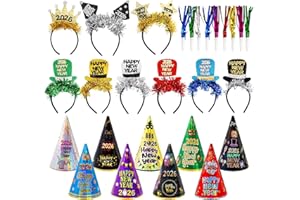 ceiba tree Happy New Years Eve Party Supplies 2026 NYE New Year Party Favors Accessories 9 Paper Hats 9 Felt Headbands 9 Noisemakers Hair Hoop Headdress