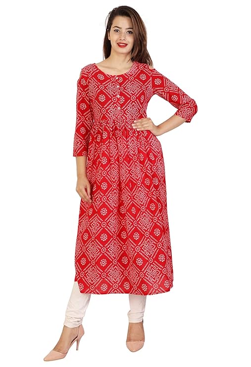 Women Cotton Anarkali Kurta(RED)