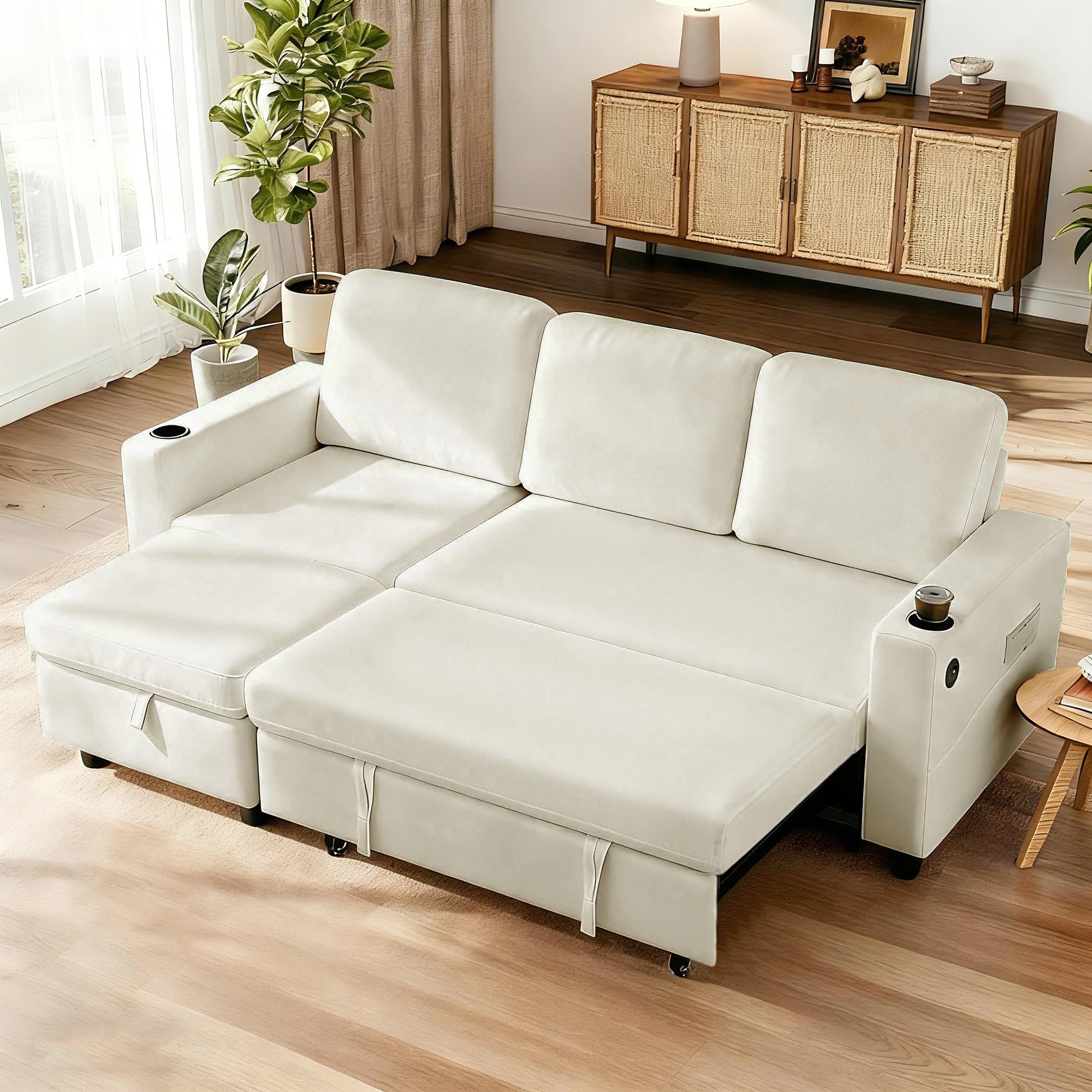 Photo 1 of ***PARTIAL SET*** KISLOT 84 Inch Sectional Sleeper Sofa with Pull Out Bed Convertible 2 in 1 Couch with Storage Chaise & USB Charging Comfy L Shaped Modular Couches for Living Room Apartment(2 Box)