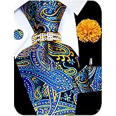 Kerfado 5PCS Mens Silk Tie, Pocket Square, Cufflinks, Drilled Tie Ring and Lapel Pin Set for Wedding Groom Party