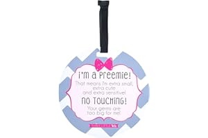 THREE LITTLE TOTS – Pink Preemie No Touching Baby Car Seat Sign or Stroller Tag – Preemie Gift - CPSIA Safety Tested