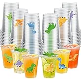 Maniaacer 60 Pcs Dinosaur Plastic Cups 12 oz Dinosaur Clear Disposable Cups Dino Themed Party Cup Dinosaurs Beverage Drinking Cup for Dinosaurs Kids Birthday Drinks Party Supplies