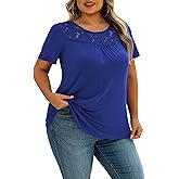 Ahlaray Women's Plus Size Summer Tops Short Sleeve Shirts Lace Pleated Tunic Tops Blouses M-4XL
