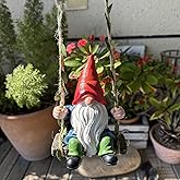 Garden Gnomes Outdoor Statue,Garden Gnome on Swing, Gnomes Decorations for Lawn Yard, Indoor and Outdoor Gnome Ornament for Christmas Tree Decor Halloween New Year. (Swing Gnome)