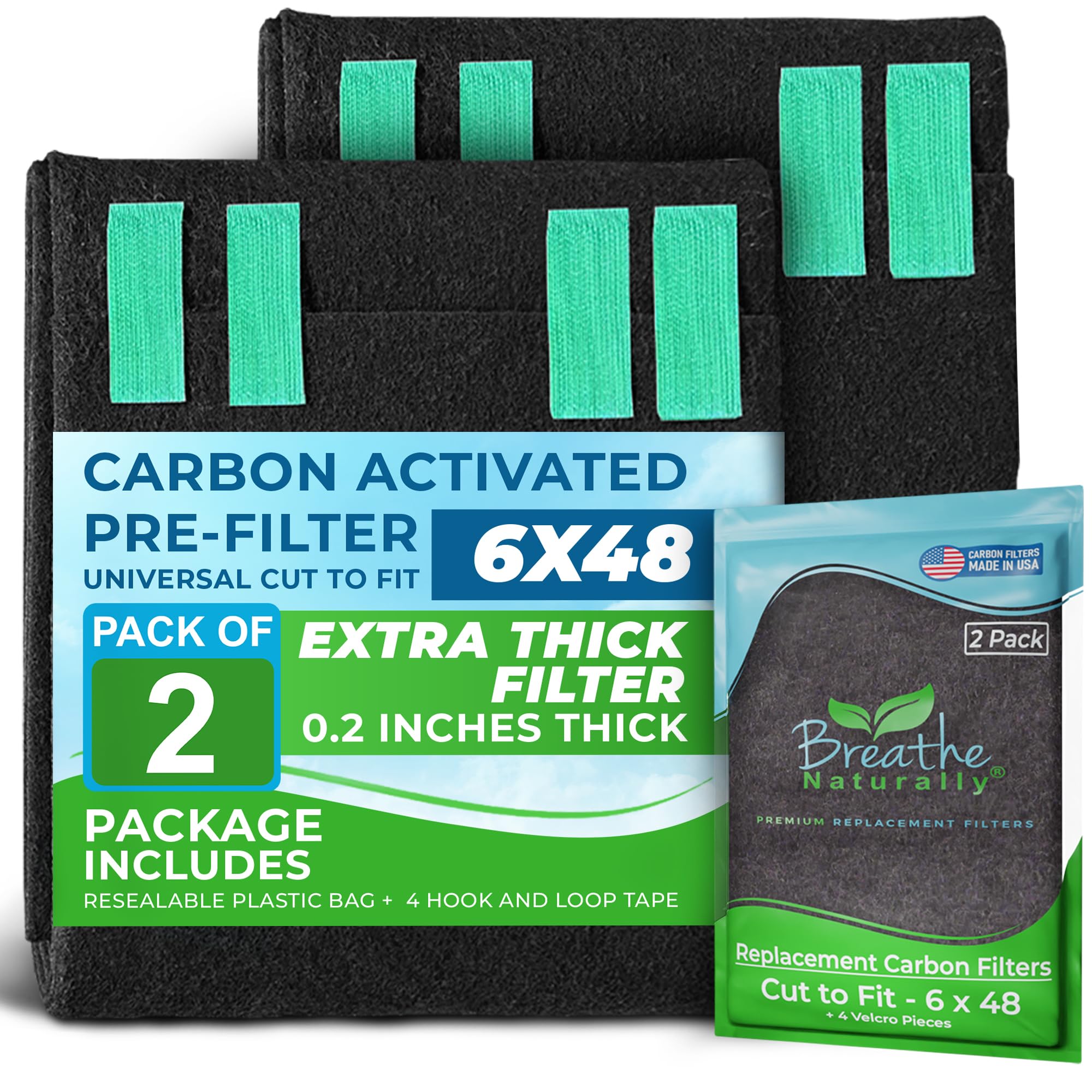 Photo 1 of Breathe Naturally Universal Cut To Fit Carbon Activated Air Filter - Replacement Charcoal Filters - Pre Filter Carbon Sheet for Air Purifier, Vent Filters & More - Made in USA (Pack of 2, 6x48)