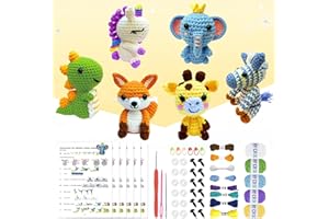 OLHKYN 6Pcs Crochet Kit for Beginners, 2025 DIY Craft for Adults and Kids, Great Gift for Crochet Lovers, Crocheting Animal Kits with Step by Step Videos,Yarn,Crochet Hook,Birthday Holiday Gift