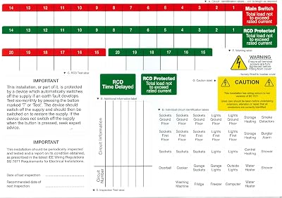 EVOGES UK Consumer Unit Labels A4 Sheet Gloss Labels Single Phase