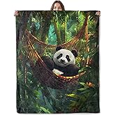 Lugiu Panda Blanket, Lightweight Comfy Jungle Hammock and Wildlife Throw for Couch Sofa Bedroom, Soft Cozy Travel Flannel Nature Realistic Blankets Gifts for Girls Boys Kids, Home Decor 60×50in