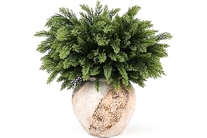 joyhalo 12 Pcs Real Touch Cedar Stems, 18" Christmas Tree Filler Cedar Picks Artificial Realistic Ralph Lauren Modern Vintage Christmas Decor, Faux Greenery Pine Branches for Vase