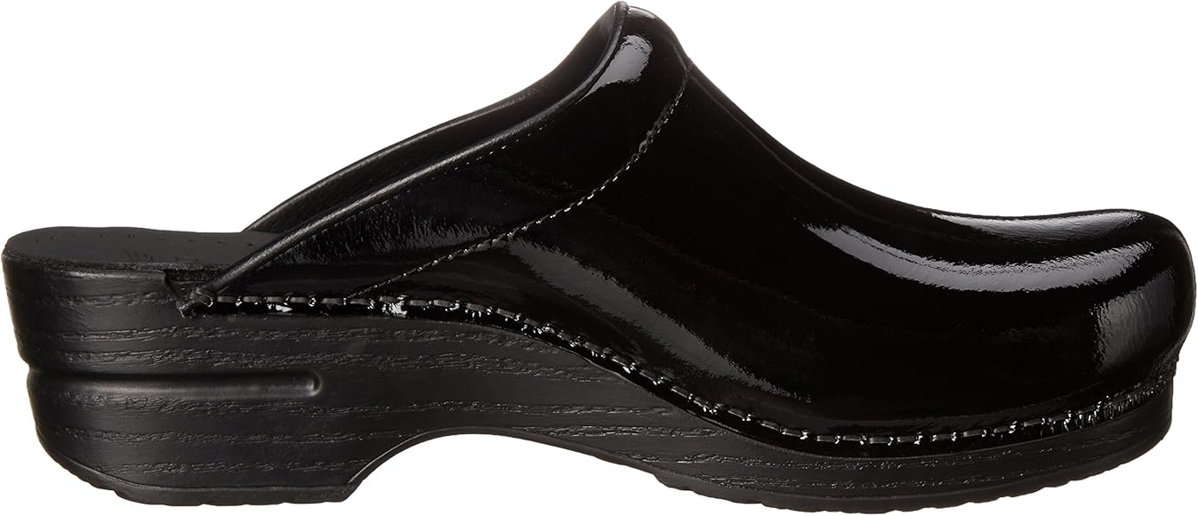 dansko patent leather clogs