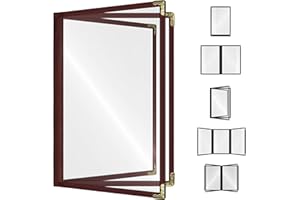 ACI SUPER POWER Goodsmart Restaurant Menu Covers – 25 Pack Burgundy 6-View Booklet 8.5" x 14", Side-Loading Vinyl & Plastic Menu Holders, Clear Menu Sleeves, Leather-Style Café Covers with Gold Corners