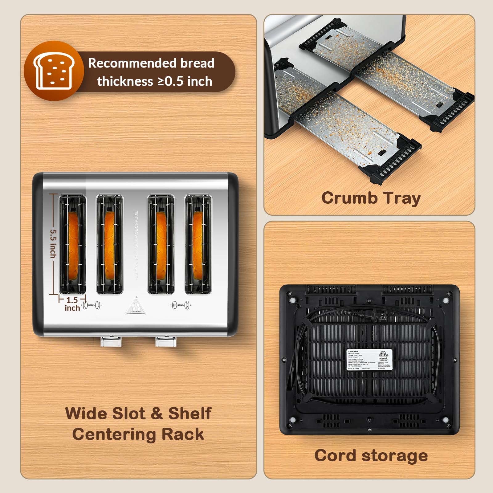 Mecity Tostadora de 4 Rebanadas con Control de Pantalla Táctil, 4 Ranuras Anchas, Tostadora de Pan Inteligente de Acero Inoxidable para Bagels, Muffins, Waffles, Panel de Control Dual, Temporizador, Descongelar, Recalentar, 120V 1650W, Negro Mate
