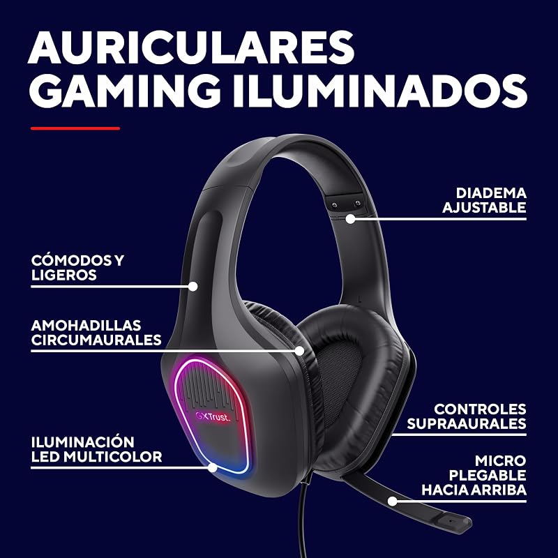 419 Rayne Cascos Gaming Over-Ear Ligeros para PC/Consola, Negro
