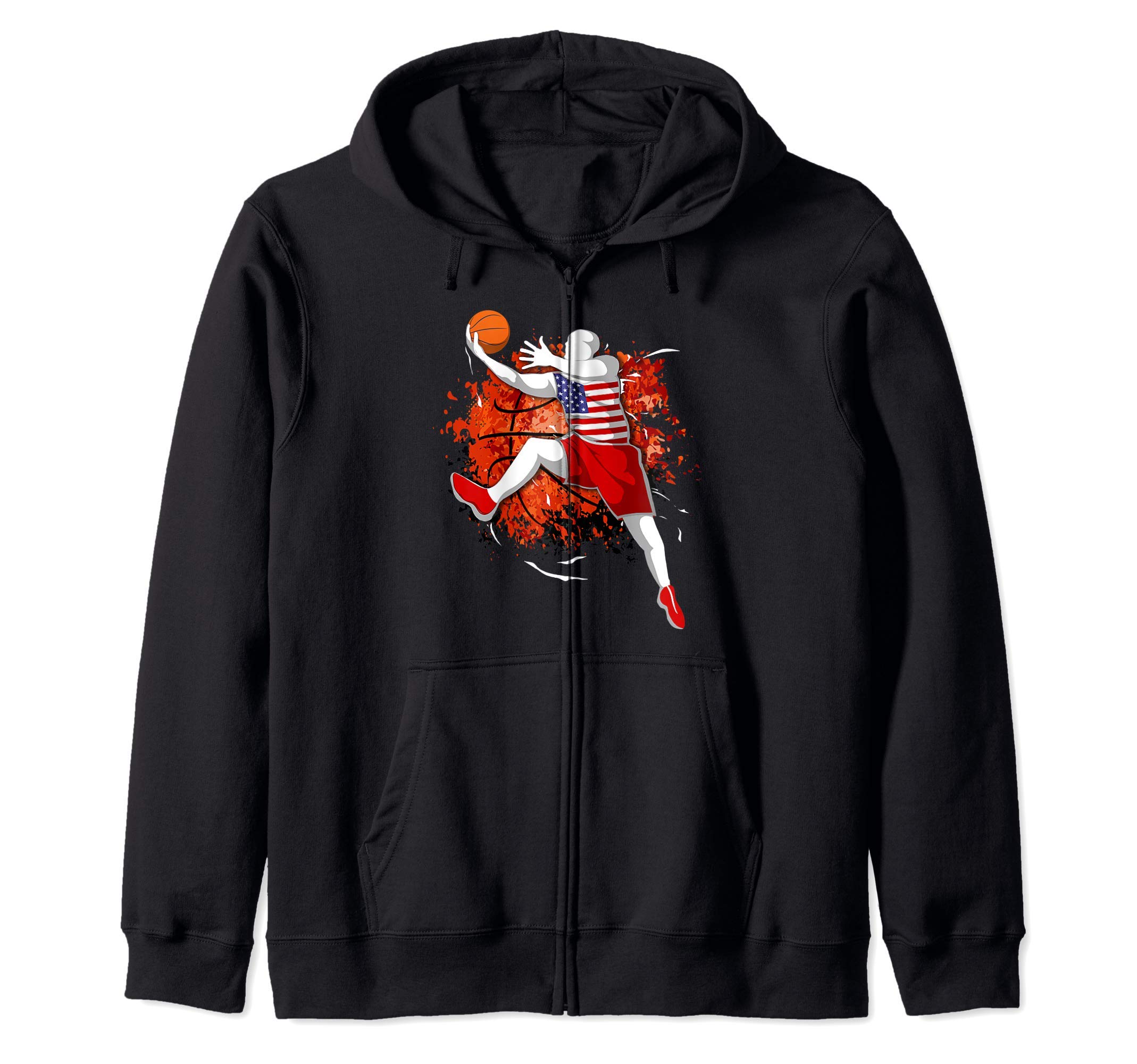 Proud United States Basketball Lovers American National Flag Zip Hoodie