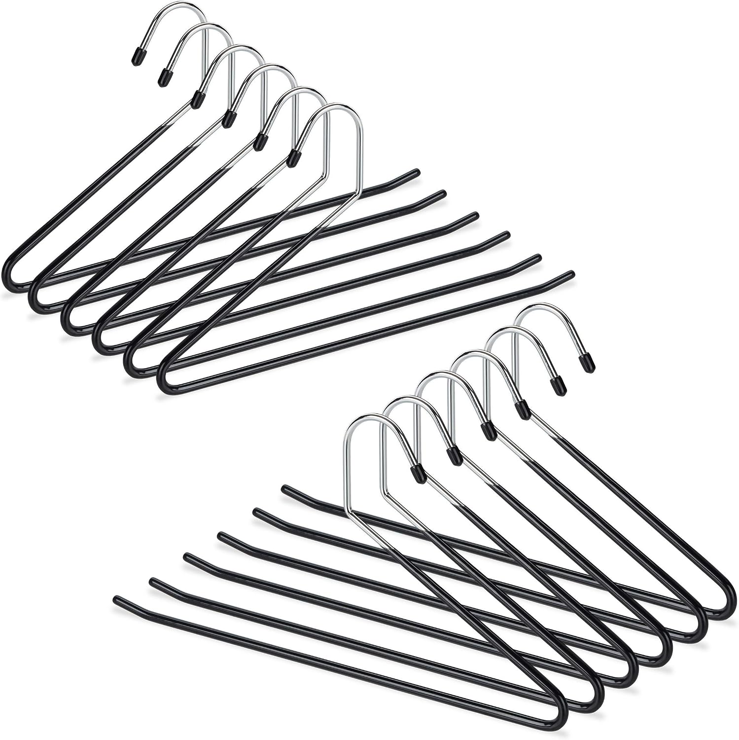 Relaxdays Clothes Set of 12, Non-slip, Garment Hangers, for Trousers PVC-coated Metal, Multipack, 18 cm, Black, Iron, 35 x 18 x 0.5 cm