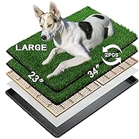 MEEXPAWS Dog Grass Pee Pads with Tray | Large 34×23 in | 2× Dog Artificial Grass Pads| Rapid Drainage | Indoor Litter Box | H