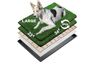 MEEXPAWS Dog Grass Pee Pads with Tray | Large 34×23 in | 2× Dog Artificial Grass Pads| Rapid Drainage | Indoor Litter Box | H