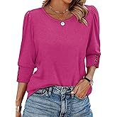 OFEEFAN Womens Tops 3/4 Sleeve with Buttons Dressy Casual Blouses Summer Outfits Beach Vacation Plus Size Spring Clothes