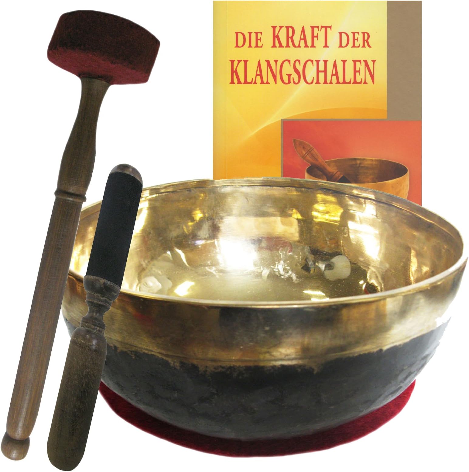 Singing Bowl For Foot Massage Shoe Size 36 + 37 & Book # 70016 Bengali Foot Reflex Zones for Bowl, Therapy Quality 4200 4600g, 35 Wooden Leather Beater. 36 cm diameter. Sound Massage Kit with Pad