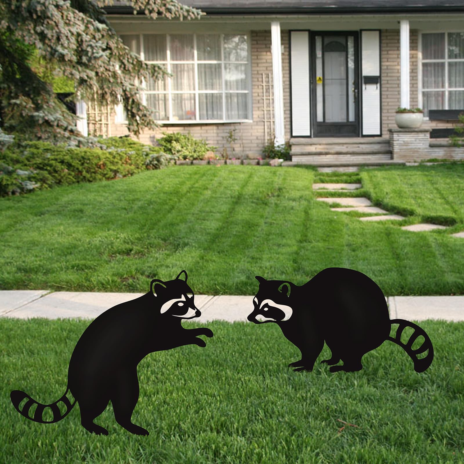 JXCBXJ Raccoon Metal Garden Stakes Set of 2,Garden Ornament Animal, Animal Art Lawn Garden Silhouette,for Yard Art, Outside, Patio, Outdoor Decor,Lawn Ornaments.