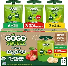 GoGo squeeZ No Sugar Added Organic Applesauce Variety Pack, 12 Count | Kids On The Go Fruit Snack with Apple, Strawberry & Ba