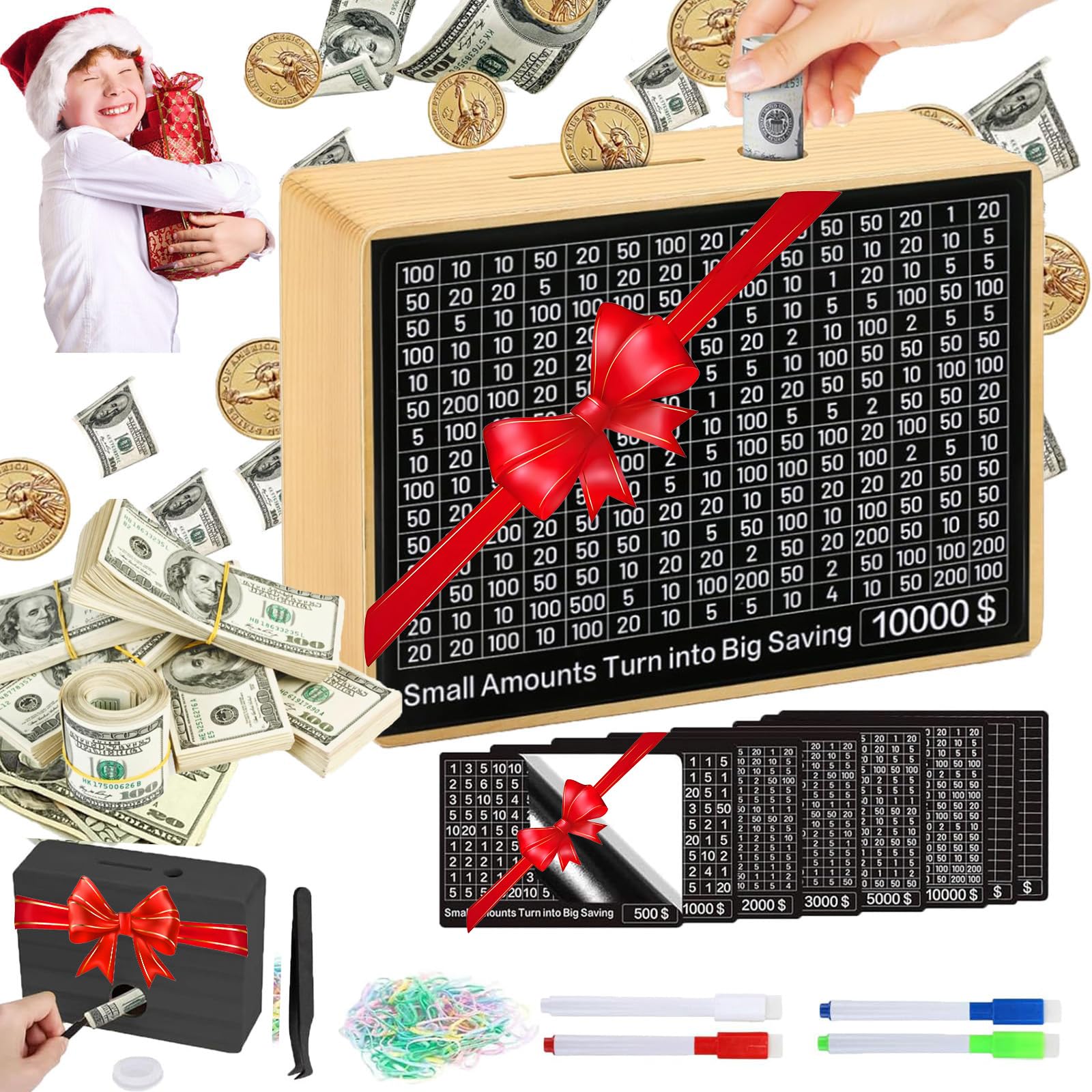 Photo 1 of 10000 Money Saving Box No Install Required Cash Vault Wooden Savings Challenge Box Piggy Bank for with $10000 $5000 $3000 $2000 $1000 $500 Target for Kids Adult Friend Gifts(8 Target Wood Color)