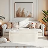 Bonlife Folding Ottoman Storage Bench Cream 120L Oval Footstool 110x38x38cm view 2