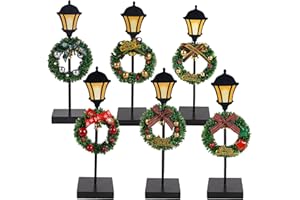 NEROSUN Christmas Table Decorations, 6Pcs Wreath and Lantern Standing Wooden Tabletop Decorations Signs, Merry Christmas Table Toppers for Xmas Home Winter Holiday Party Indoor Decor