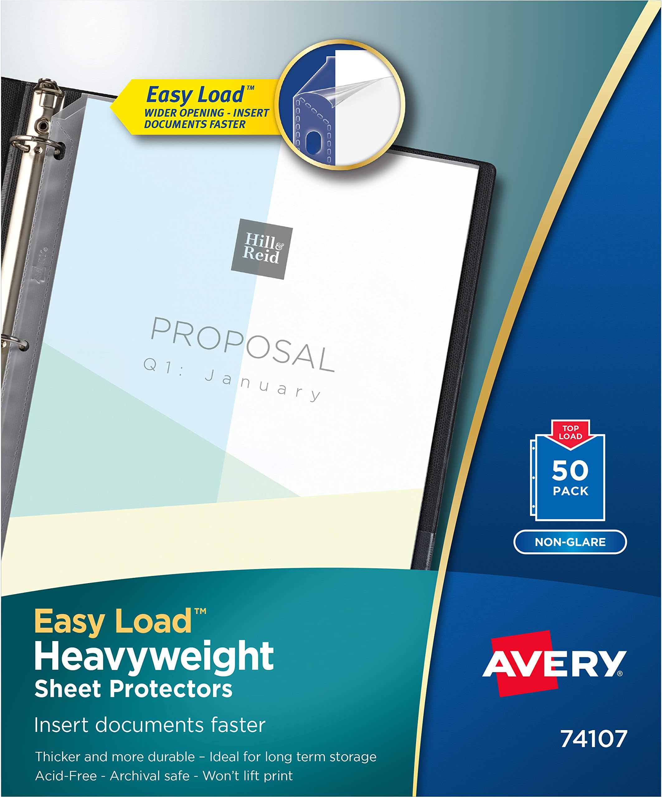 Avery Heavyweight Non-Glare Sheet Protectors, 8.5" x 11", Acid-Free, Archival Safe, Easy Load, 50ct (74107)
