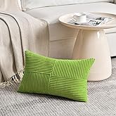 Fancy Homi Set of 1 Lime Green Lumbar Decorative Throw Pillow Covers 12x20 Inch for Living Room Bedroom Couch Bed Sofa, Soft Striped Corduroy Modern Rectangle Accent Cushion Case 30x50 cm