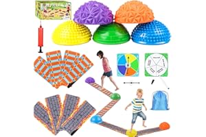 IVENRXIU Stepping Stones for Kids, Textured Balance Pods and Adventure Floor Mats Set, Inflatable Balance Ball for Kids and Adults, Obstacle Course Sensory Toys Great for Indoor Outdoor Play Family Fitness Fun