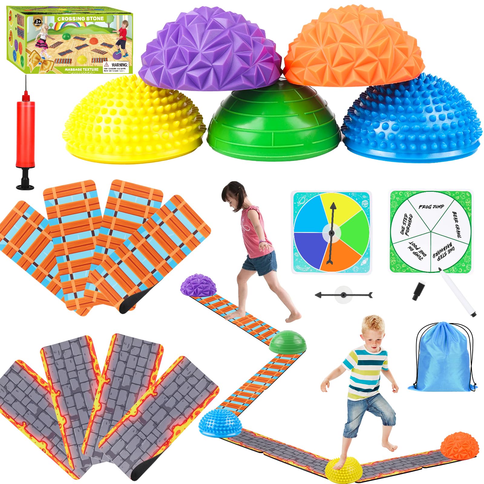 Photo 1 of Stepping Stones for Kids, Textured Balance Pods and Adventure Floor Mats Set, Inflatable Balance Ball for Kids and Adults, Obstacle Course Sensory Toys Great for Indoor Outdoor Play Family Fitness Fun