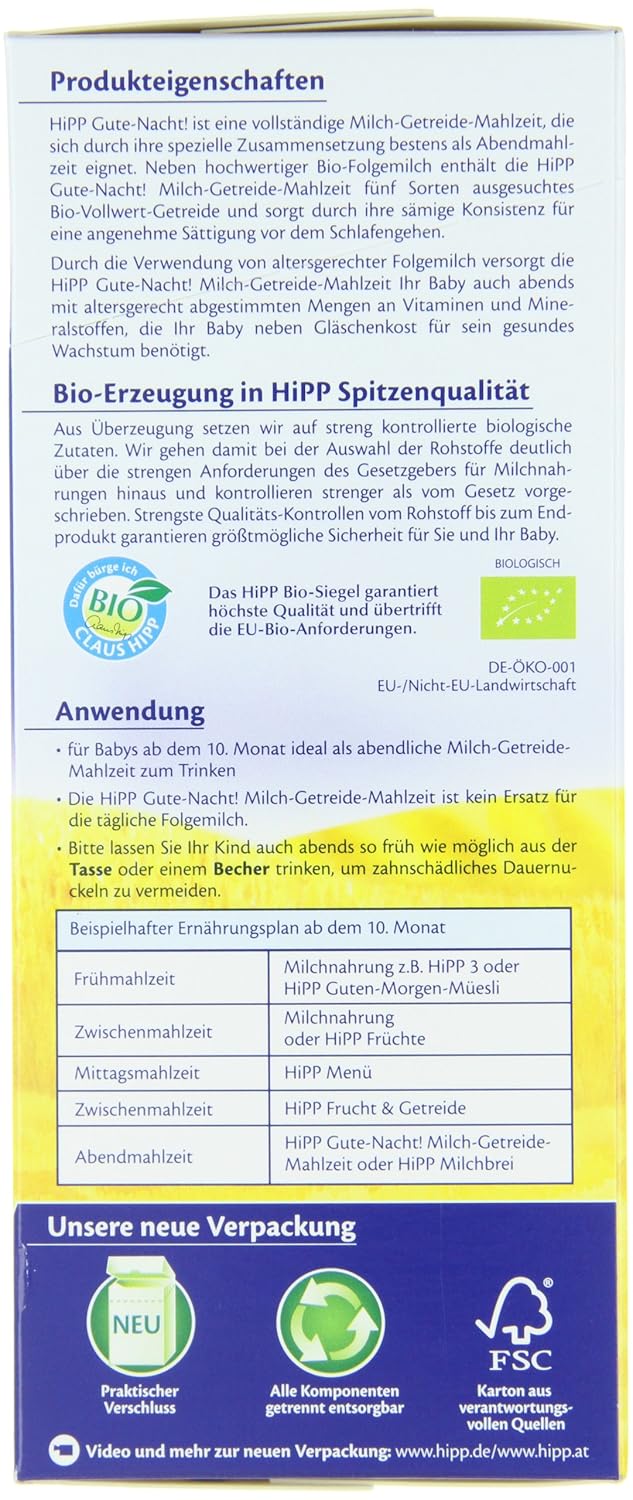 Hipp Gute Nacht Milch Getreide Mahlzeit Aus Bio Folgemilch Und Bio Getreide 500 G