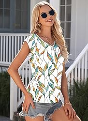 AUSELILY Womens Cap Sleeve T-Shirt Casual Loose Fit