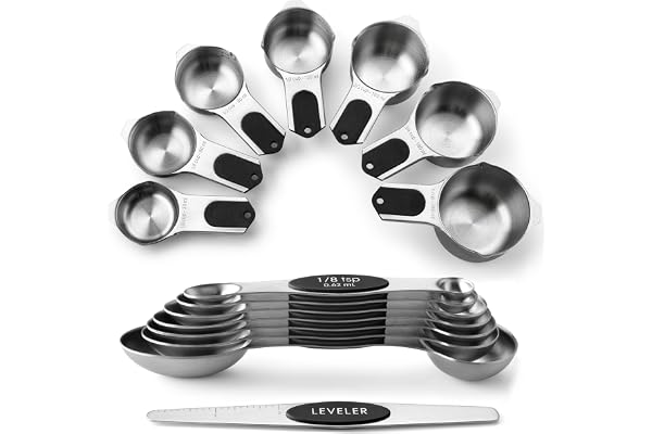 Spring Chef Stainless Steel Magnetic Measuring Cups & Spoons Set of 15 with Leveler (Patented), Heavy Duty Measuring Cups & S
