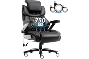 SOFETURA Big and Tall Office Chair 750lbs, Executive Office Chair with Adjustable Headrest&Lumbar Airbag Support, PU Leather High Back Heavy Duty Desk Chair 5D Flip Arms, Ergonomic Thick Spring Cushion, Black