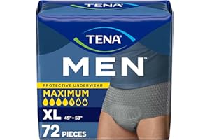 TENA Protective Incontinence Underwear for Men, Maximum Absorbency, Disposable, X-Large, Grey, 72 Count