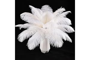 THARAHT White Ostrich Feathers 24pcs Natural Bulk 8-10Inch 20cm-25cm for Crafts Wedding Party Centerpieces Christmas Tree Decoration Feathers