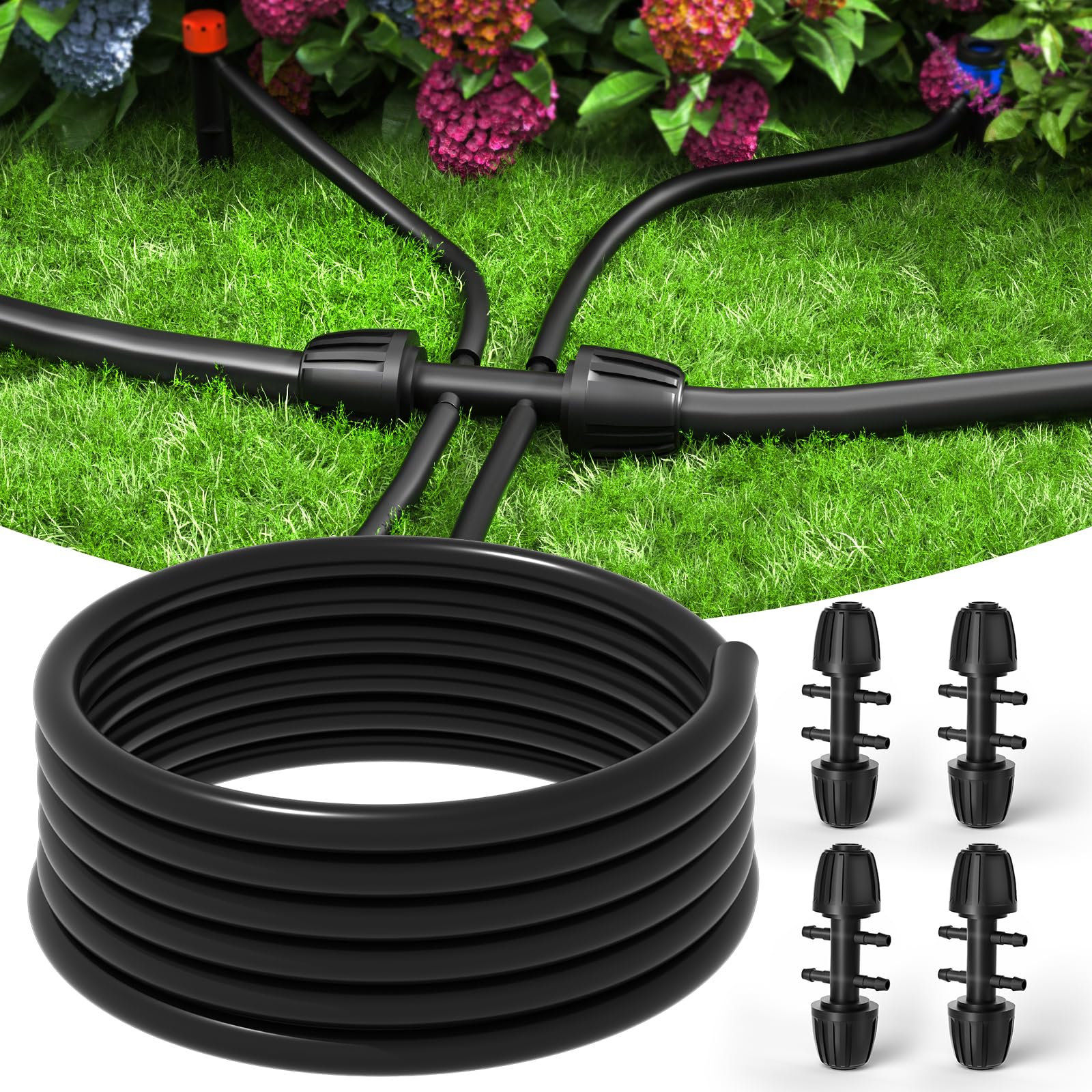 Photo 1 of Bonviee 1/2" Irrigation Tubing with 4 Packs 6-Way Connectors - 50FT Drip Irrigation Tubing Ideal for Garden Irrigation System or as Blank Distribution Hose for Any Project