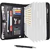 Eshow Portfolio Organizer - 3 Ring Binder with Zipper, Vegan Leather Business Padfolio Folder with Notepad Includes 5 Clear Sheet Protectors for Documents Files for Men Women