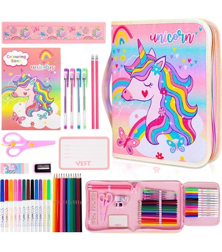 Kit d'art de coloriage de 52 pièces avec marqueurs parfumés aux fruits, boîtes cadeaux d'anniversaire pour filles et garçons, avec boîte cadeau comprenant une trousse à crayons, un stylo gel, un