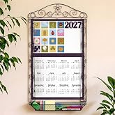 Zonon Wrought Iron Wall Display Organizer Metal Calendar Holder, Flower | 18 x 32'' Multi Purpose Wall Mounted Holder with Basket, Vertical Poster Hanger for Canvas Artwork Diamond Painting Display