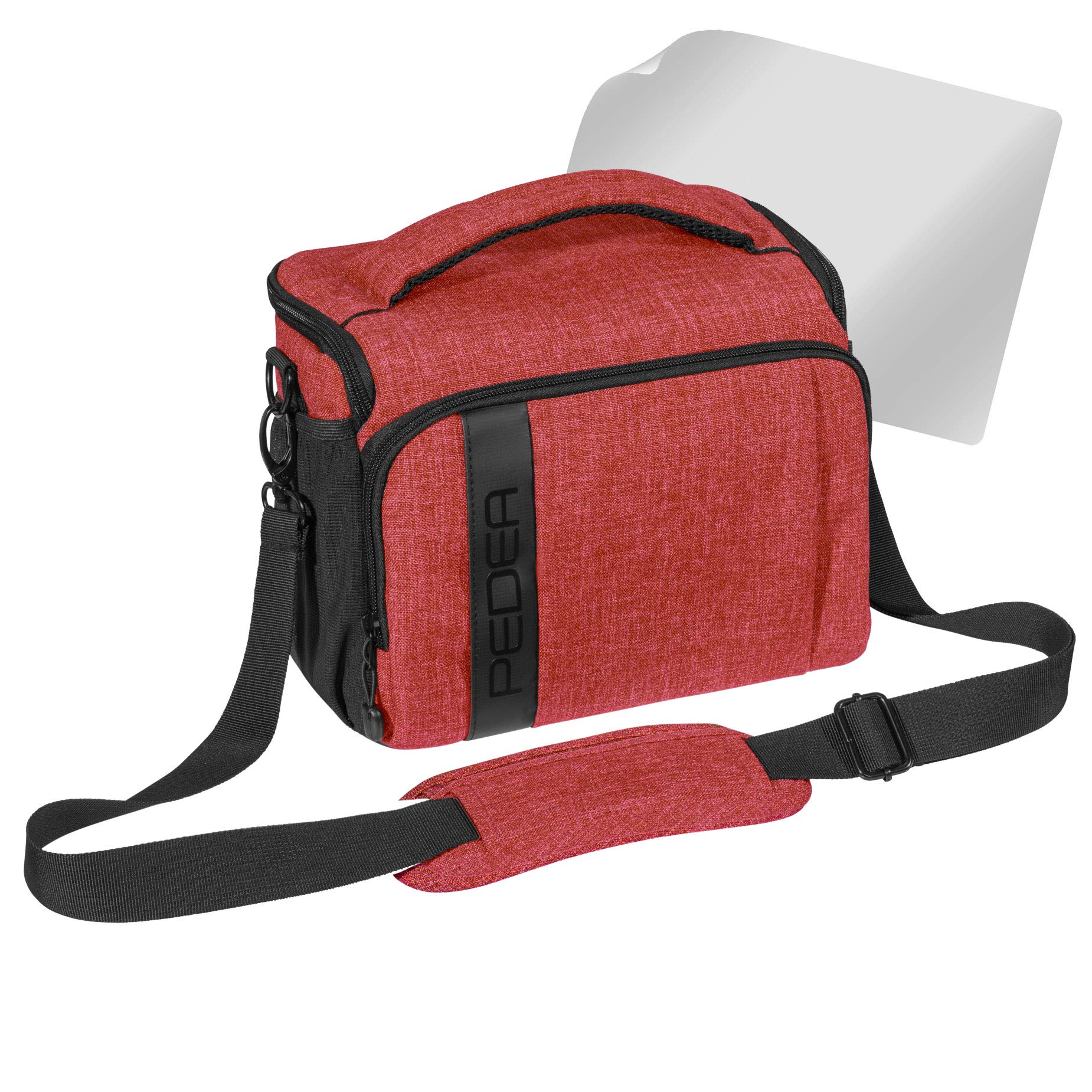 PEDEA SLR Camera Case with Screen Protector for Canon EOS 5DS R, M6, M100, 100D, G1X Mark III, SX740, Nikon Z6, D850 / Panasonic Lumix DC GH5, GX800 / Sony Alpha 6000, 6500 (XL) Red