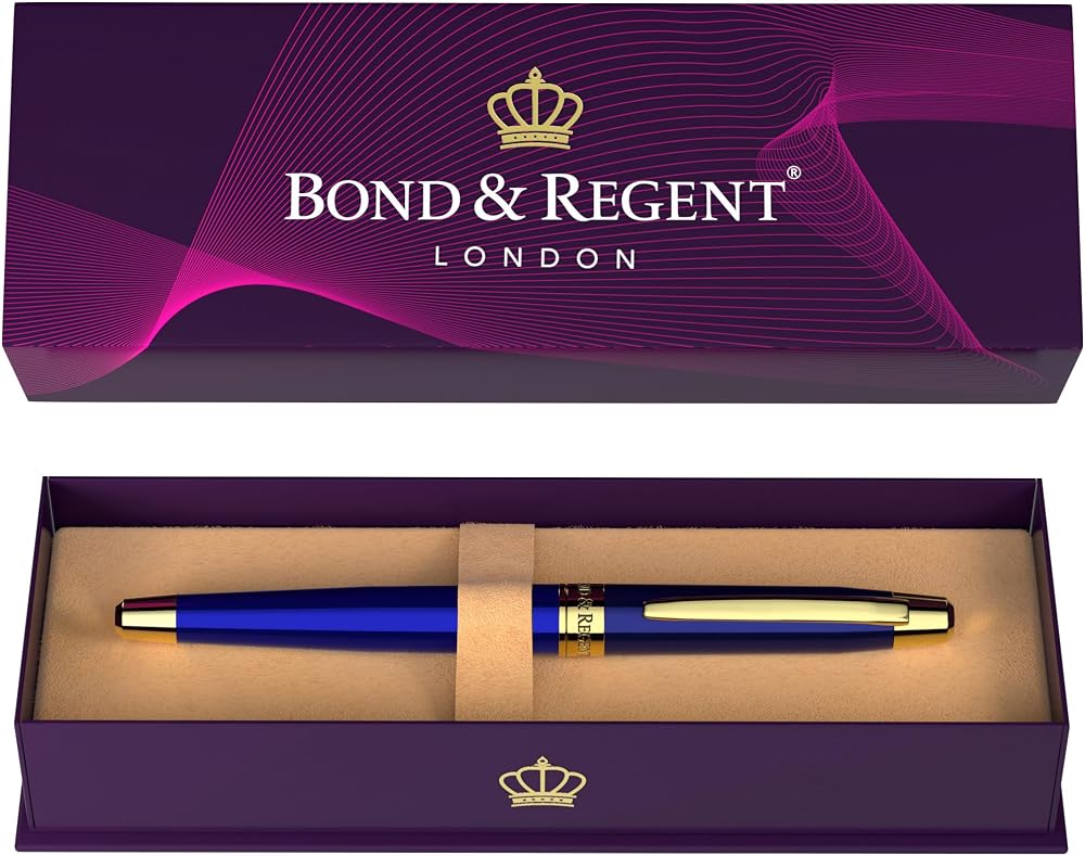 Bond & Regent Royal Blue 24 Karat Gold Rollerball Pen Certified Luxury Grade