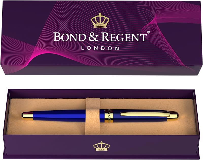 Bond & Regent Royal Blue 24 Karat Gold Rollerball Pen Certified Luxury Grade
