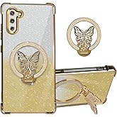 ZFDZYLT for Galaxy Note 10 Case with Butterfly Stand Compatible with Magsafe, Women Girls Bling Luxury Glitter Clear Phone Case Shockproof Protective Cover for Samsung Galaxy Note 10, Gold