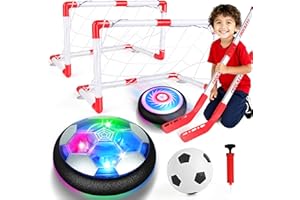 Billeeit 3-in-1 Hover Soccer Ball Set, Including 2 LED Hover Hockey and Soccer Ball Toys, Indoor Red & White Goals, Sports Game Toy, Christmas Festive Gift for 4-8, 8-12 Years Old Boys