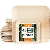 HAAGO 40 Pack 25cm/15cm Palm Leaf Plate Set (Square) Like Bamboo Plates | Biodegradable & Disposable Plates Tableware for Par