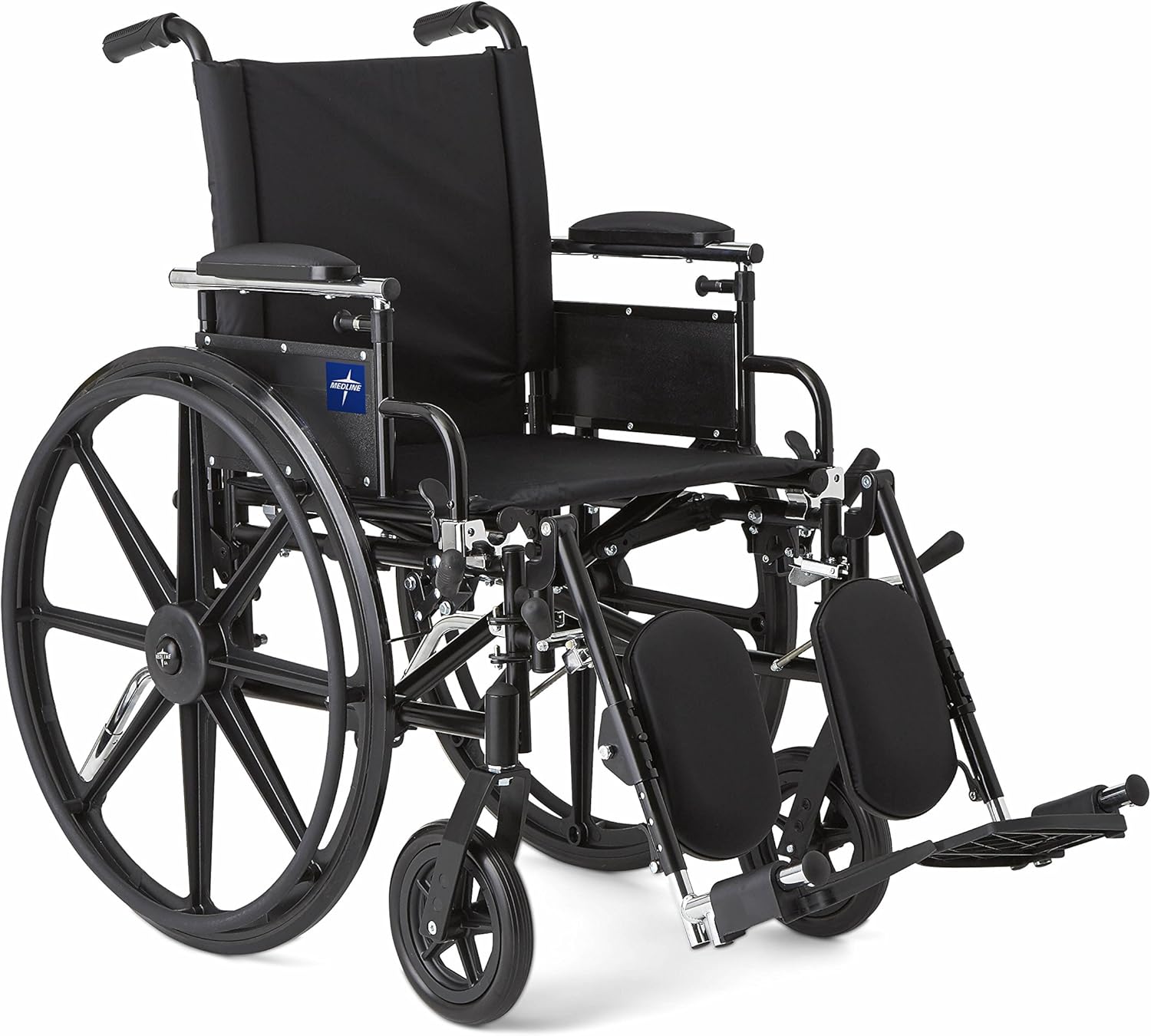 Medline Robust and Rugged Wheelchair with Flip-Back Desk Arms, Removable Elevating Leg Rests and Anti-Tippers, Black, 18" Seat: Health & Personal Care